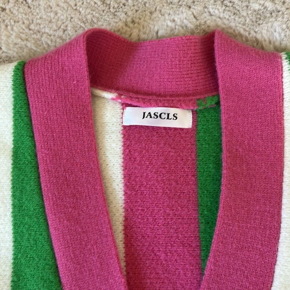 😊 Pink and Green Color-Block Cardigan Sweater - Picture 5 of 7